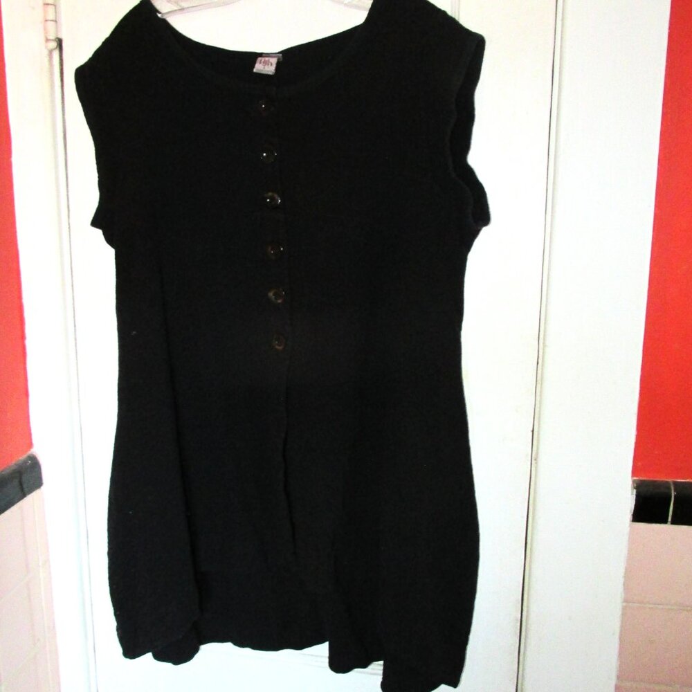 Blue Fish Black Cotton Fleece Button Vest Lagenlook Art to Wear Size 1 Small/Med - Picture 2 of 5